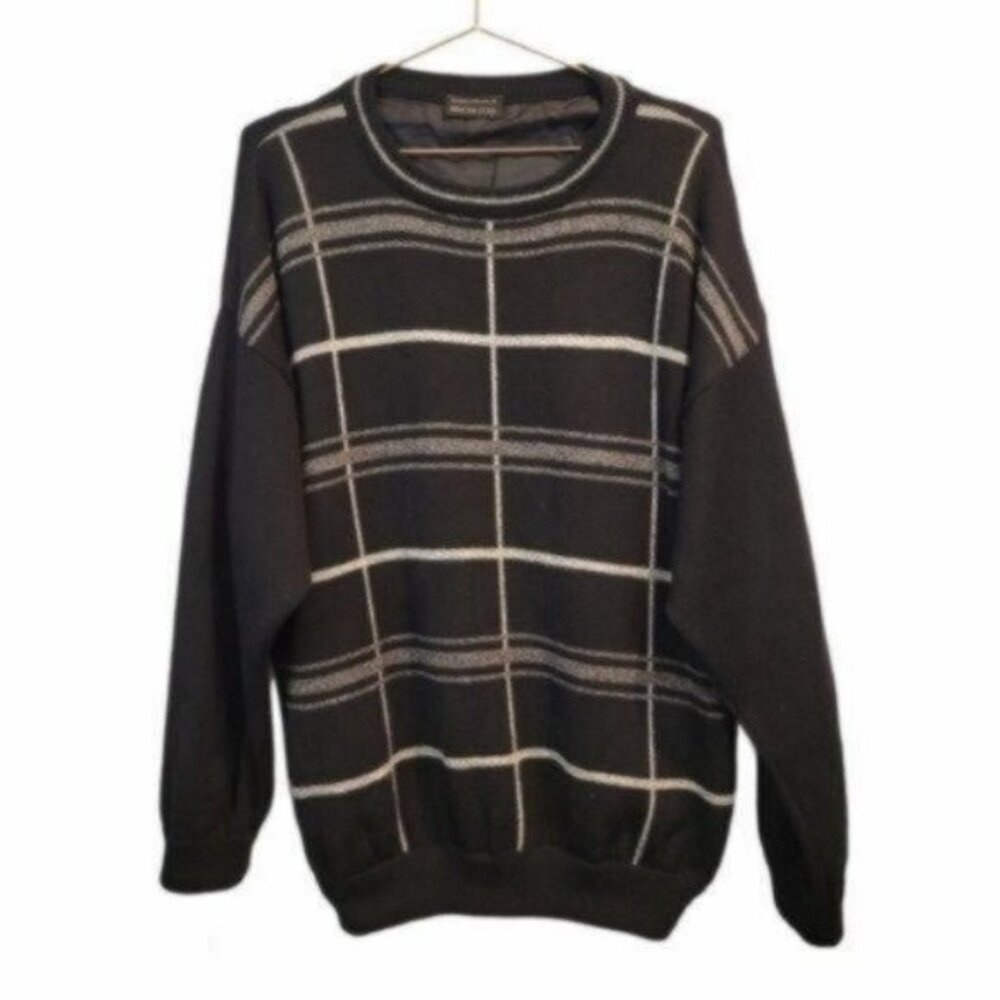 Serious Golf Vintage Wool Windbreaker lined plaid Golf Sweater Black